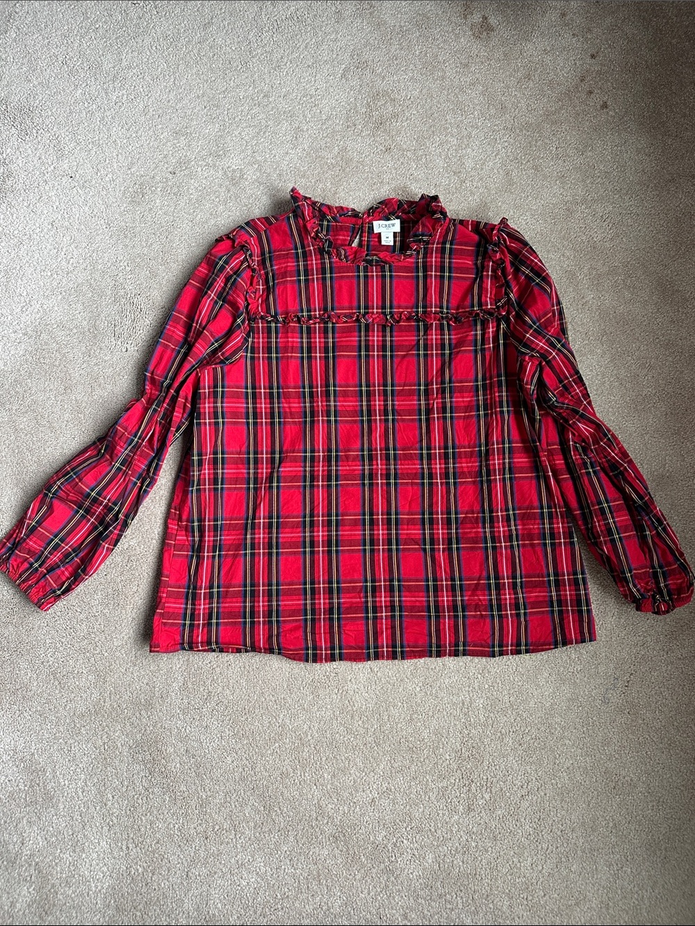 Girls (teen) Red Plaid Long-Sleeve Ruffle Yoke Top